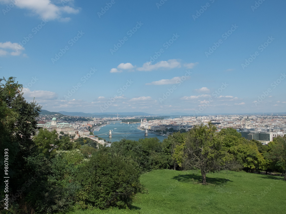 panoramic view from Citadel of Budapest and Danube river