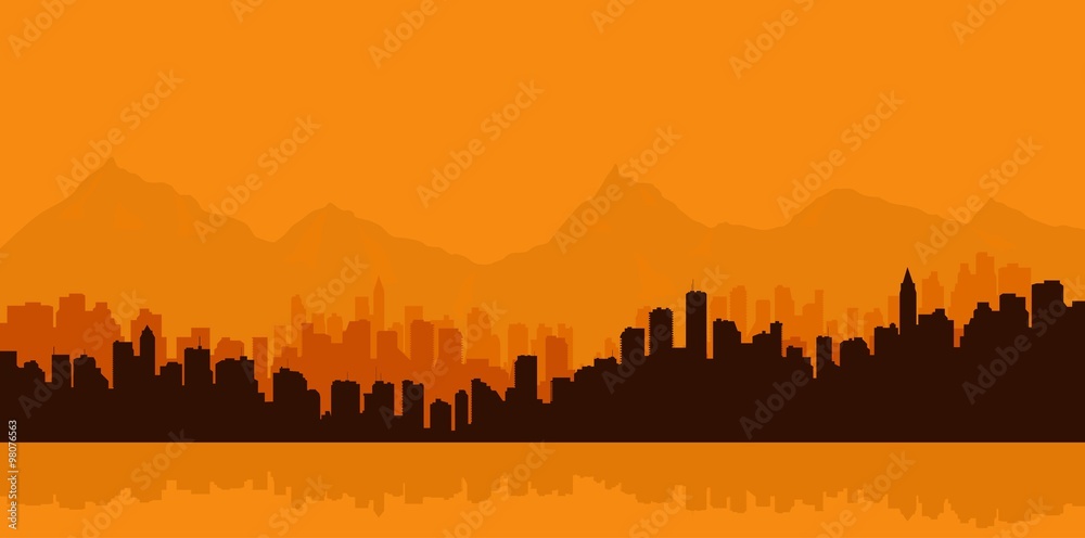 Contour of city on a background mountains.