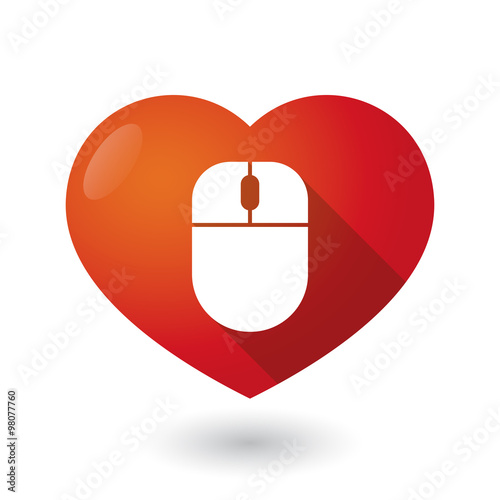 Isolated red heart with a wireless mouse