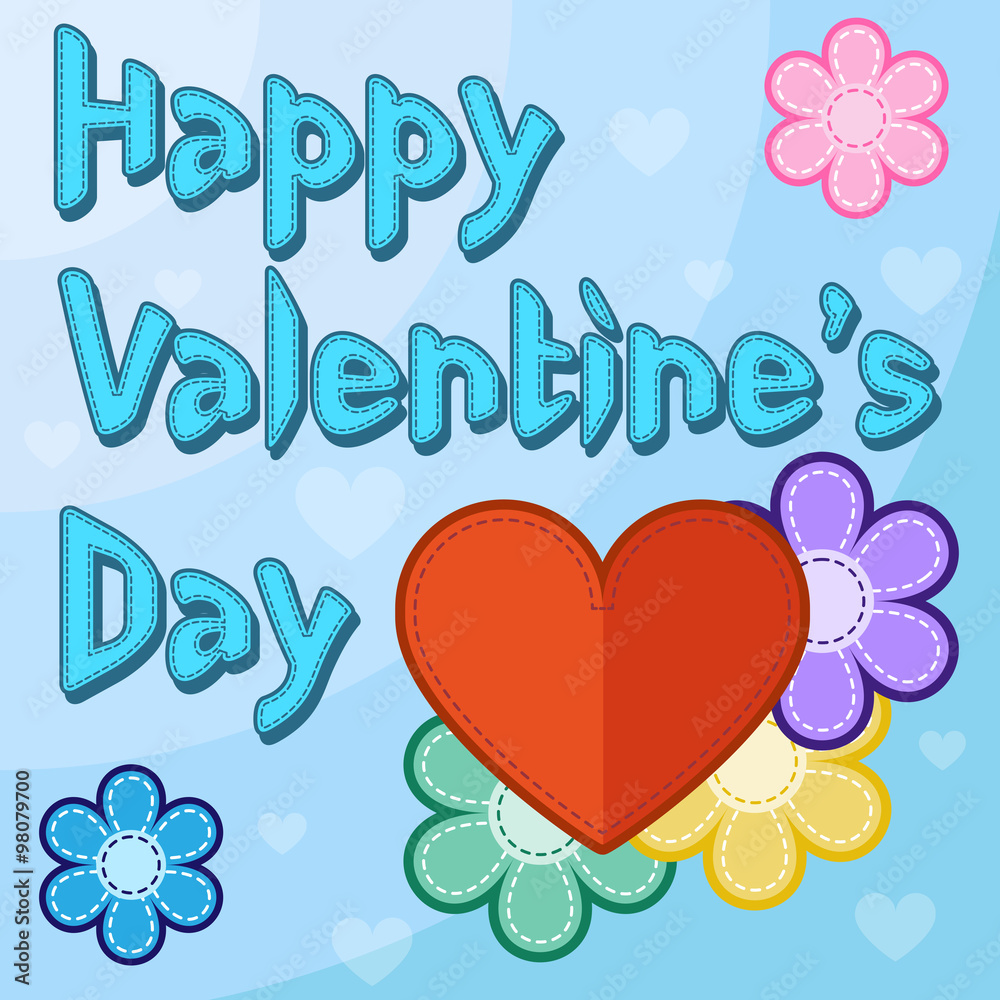 Valentine's day card with flowers and hearts.