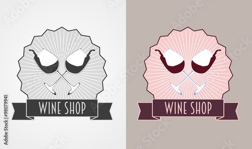 Wine shop and wine list  vector monochrome and color label, badge or emblem