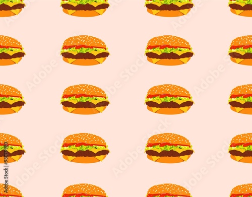 Fast food vector seamless pattern with Hamburger, burger or sandwich