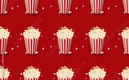 Popcorn. Seamless pattern with popcorn pack. Vector background