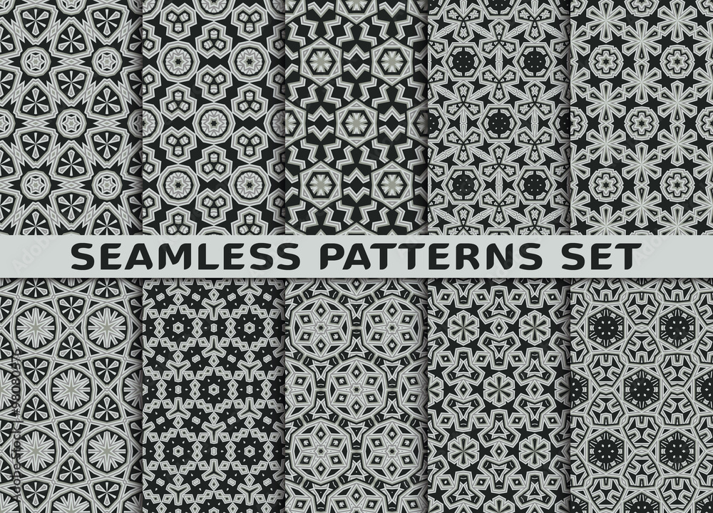 Set of ten geometric seamless patterns. Stylish prints with Swatch.
