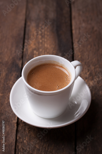 Coffee espresso on a wooden background with copy space