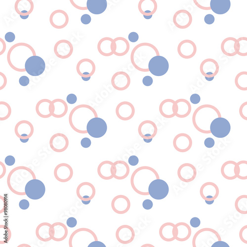 Geometric seamless pattern in pantone color of the year 2016. Abstract simple circles and dot design. Rose quartz and serenity violet colors.