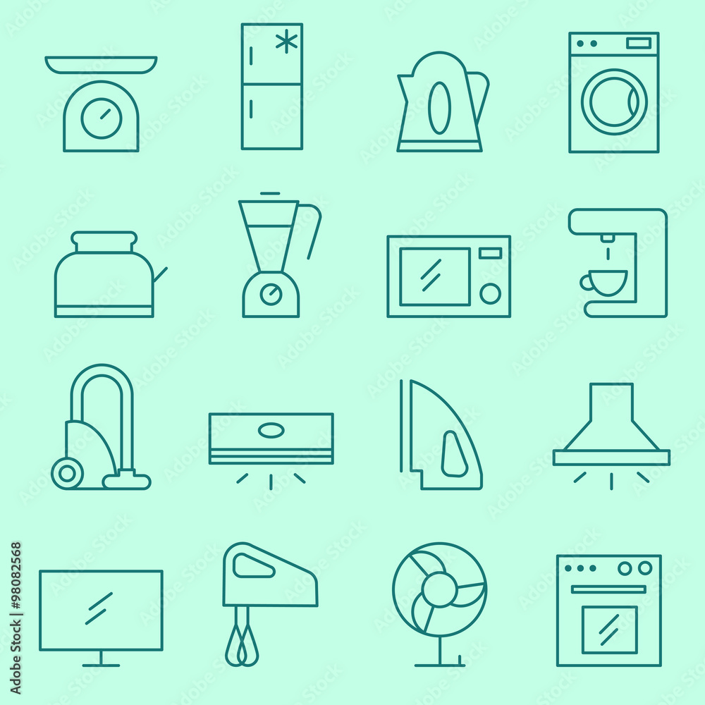 Household appliances icons, thin line design Household appliances icons, thin line design