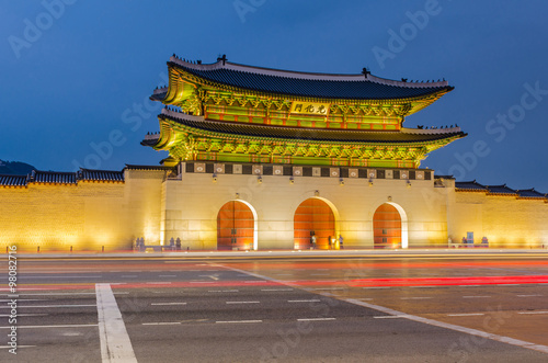 Gwanghwamun Gate of Gyeongbokgung palace at Night in Seoul, Sout