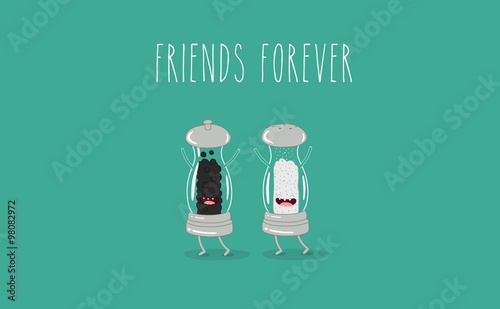 Salt and pepper  illustration. Vector cartoon. Friends forever. Comic characters.