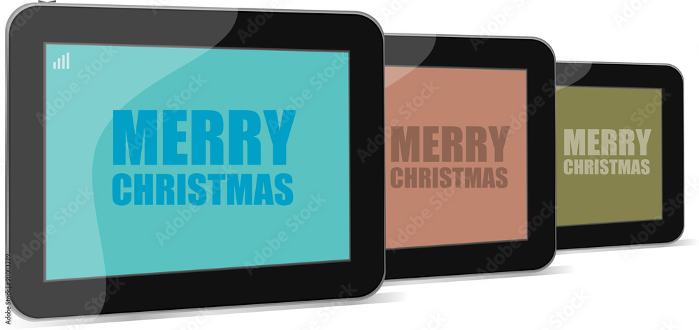 Vector illustration of a tablet pc icon with merry christmas words Vector illustration of a tablet pc icon with merry christmas words