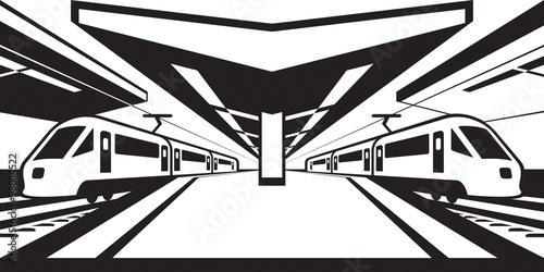 Platform of railway station with trains - vector illustration