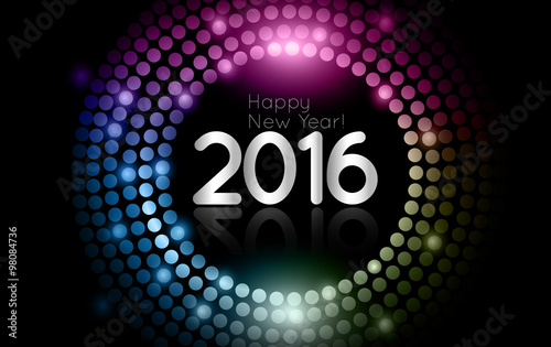 Vector - Happy New Year 2016 - gold disco lights frame