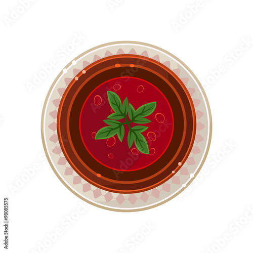 Borscht in a Bowl Served Food. Vector Illustration