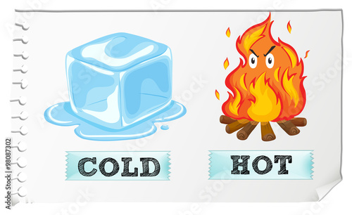 Opposite adjectives with cold and hot