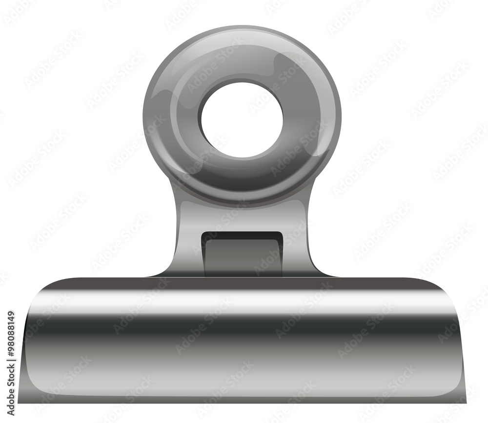 Metal paper clip on white