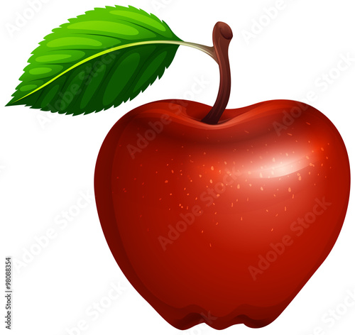 Red apple with leaf and stem