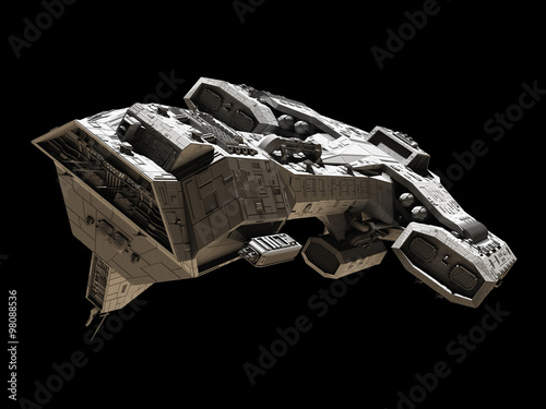 Spaceship on black - front side view illustration
