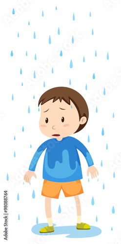 Boy standing in the rain
