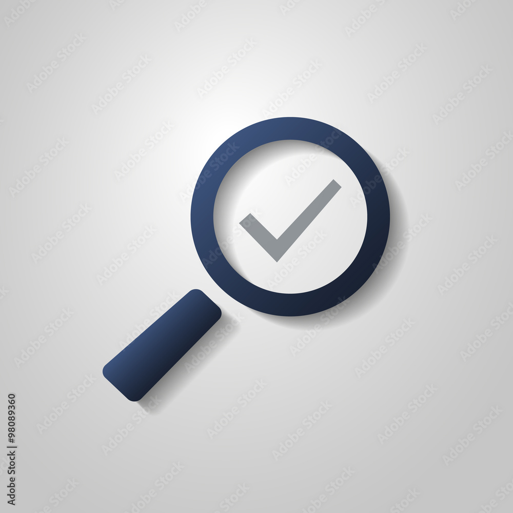 Tick Icon with Magnifying Glass - Flat Design Style Tick Icon with Magnifying Glass - Flat Design Style