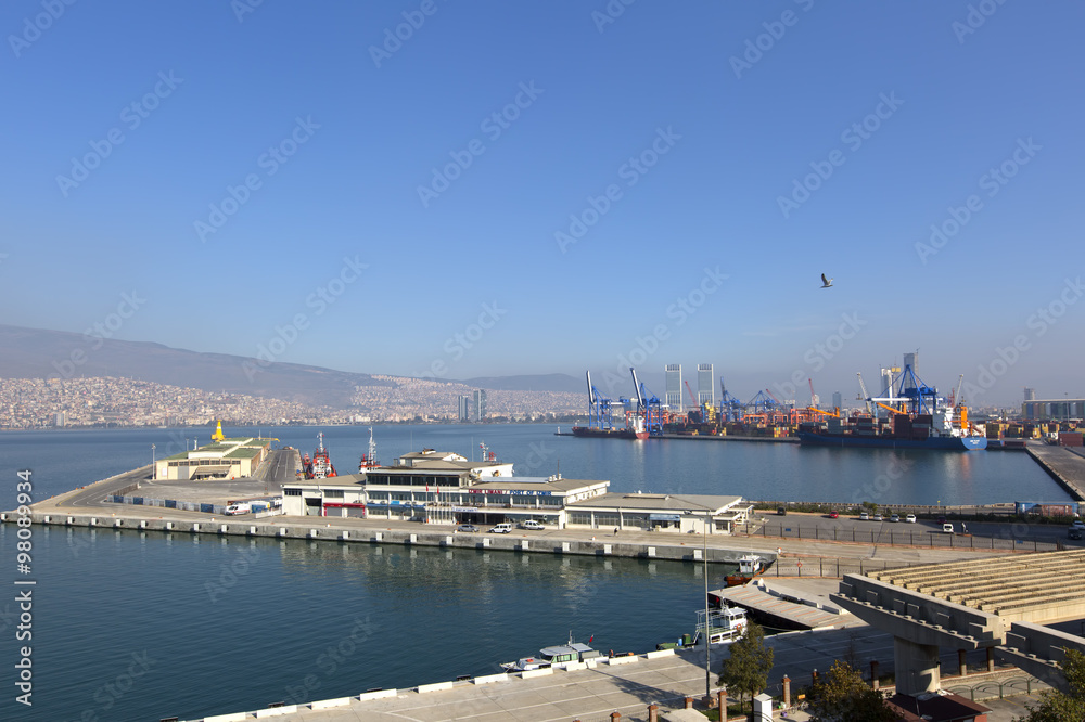 Big cargo ship waiting to be loaded in the izmir port of Alsancak.