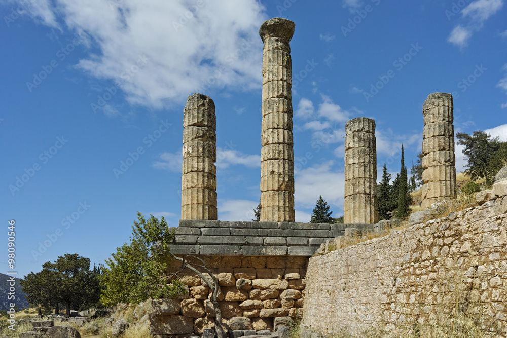 The Temple of Apollo in Ancient Greek archaeological site of Delphi,  Central Greece