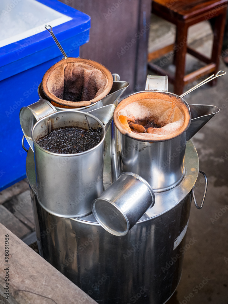 Tools for make coffee Thai style at the market Tools for make coffee Thai style at the market