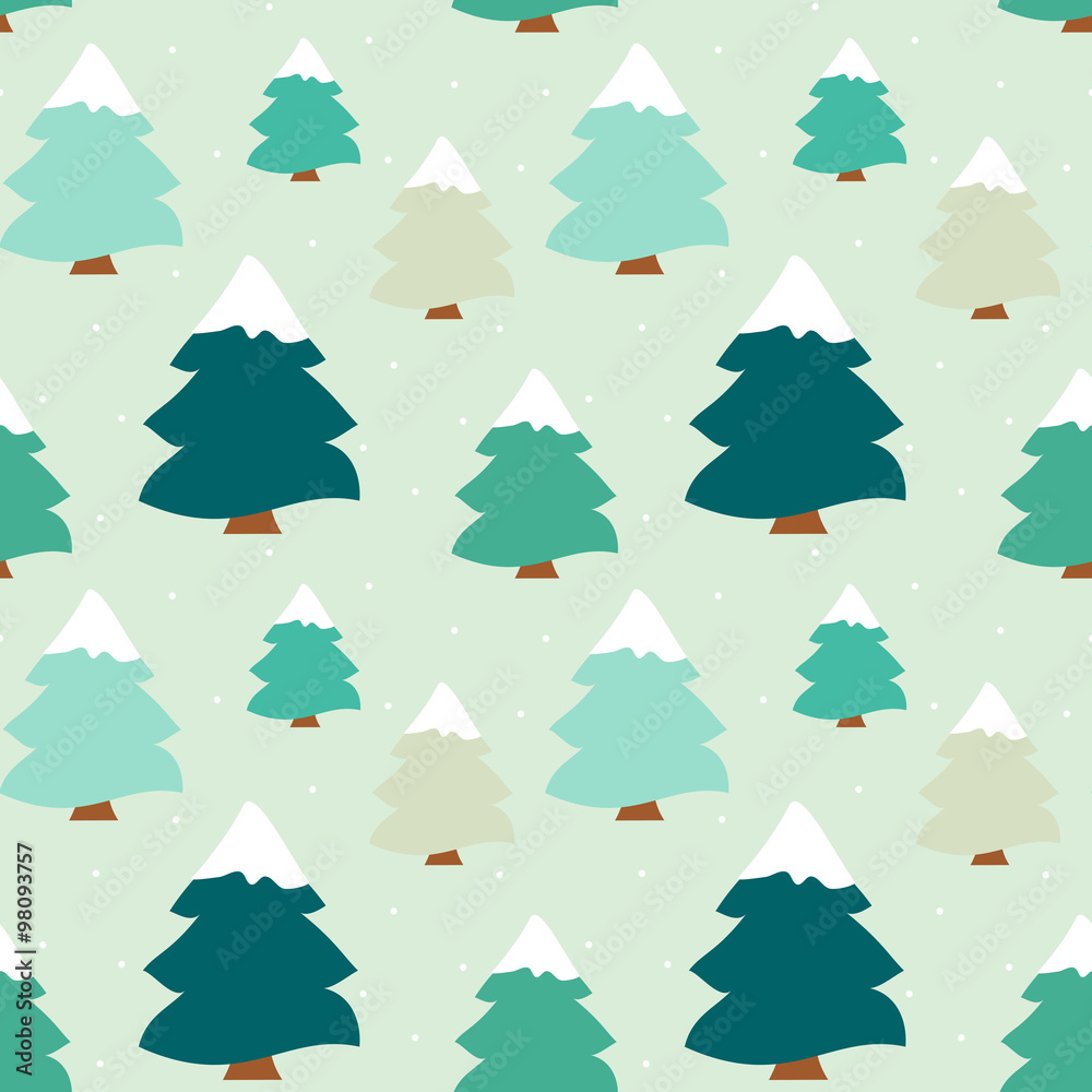 cute colorful winter tree seamless vector pattern background illustration