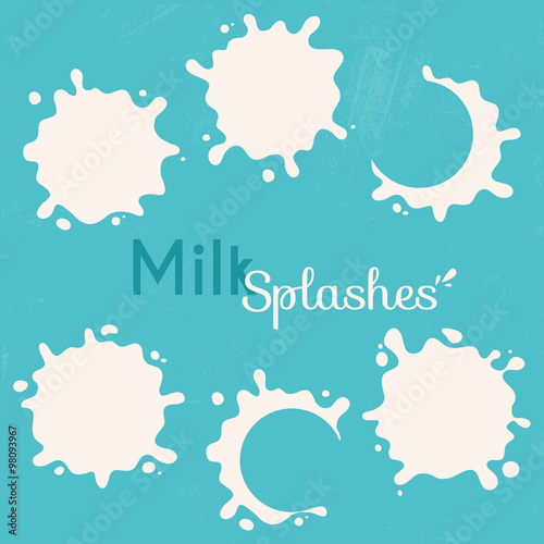 White milk splash blot vector set. Drink element. Vector illustr