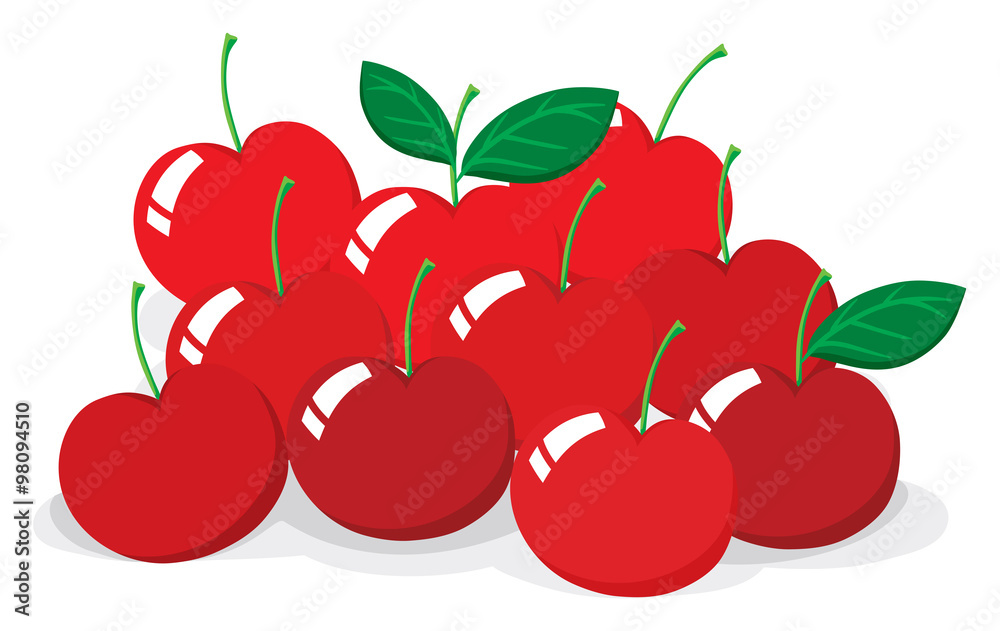 Obraz premium Red cherries with stem