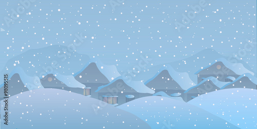 Vector illustration. Village in the snow. 