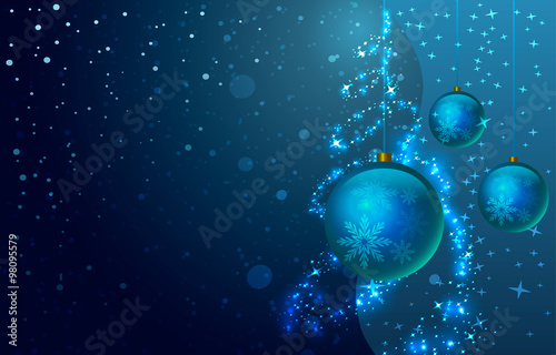 Vector illustration. Christmas toys on a background of illuminated Christmas tree and snow. photo
