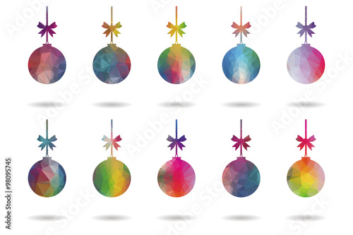 set christmas balls low poly colorful