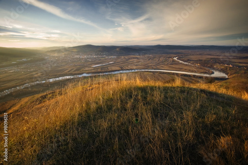 landscape with river at sunset