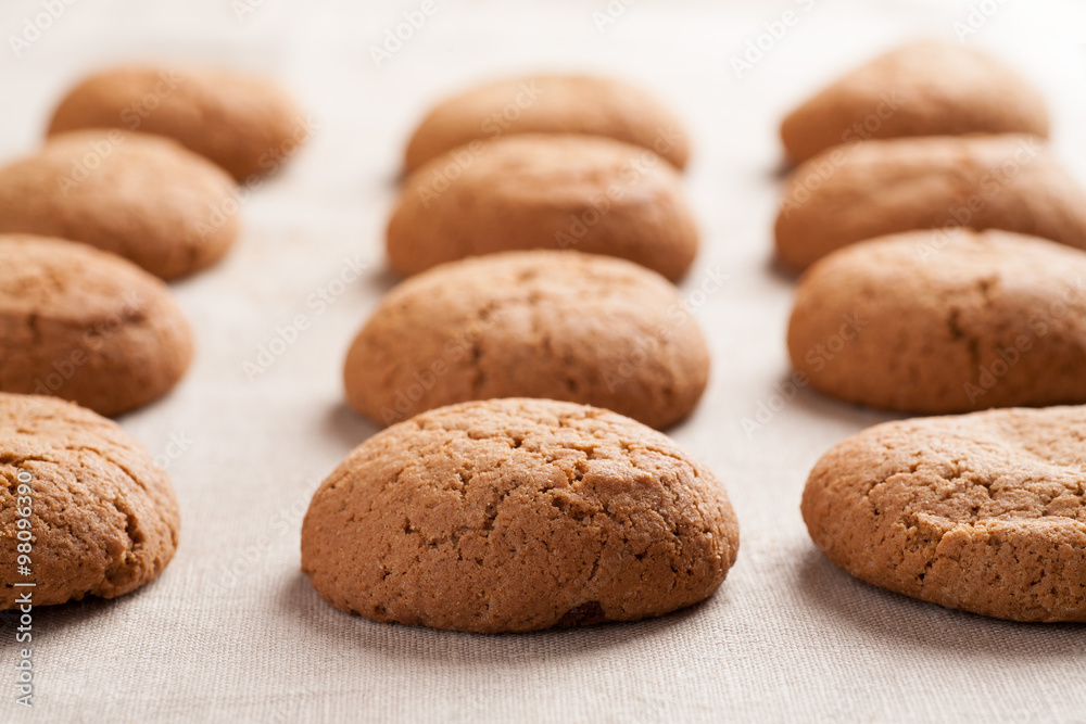Oatmeal cookies on burlap tablecloth Oatmeal cookies on burlap tablecloth