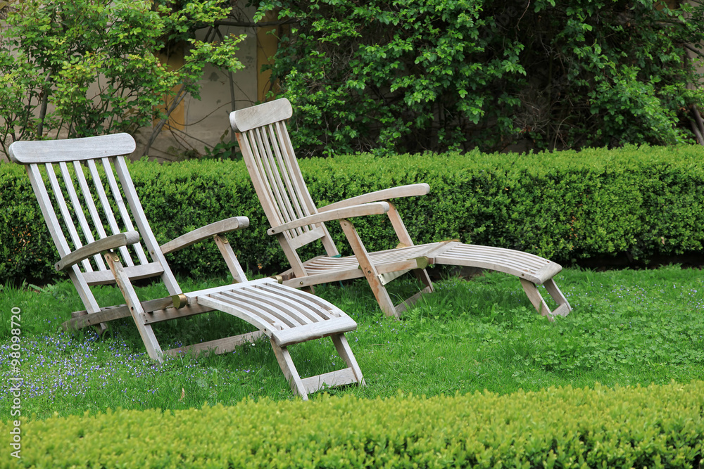 Two garden chairs on the lawn for relaxation Stock Photo | Adobe Stock
