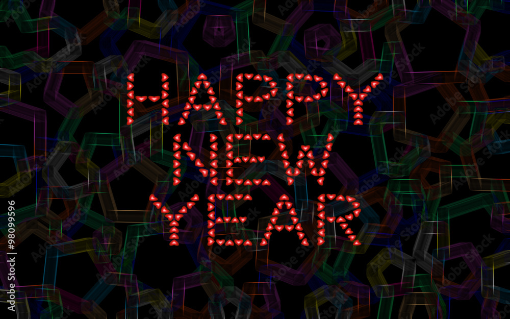 Happy New Year made from red hearts on abstract background Happy New Year made from red hearts on abstract background