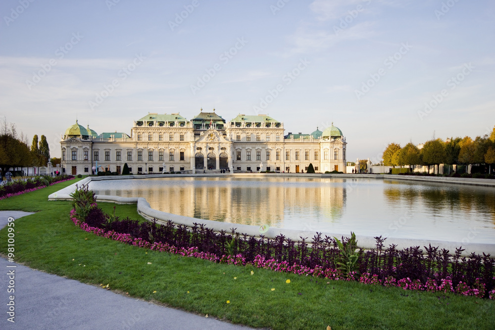 The palace complex Belvedere in Vienna, Austria. Belvedere Garden in autumn.