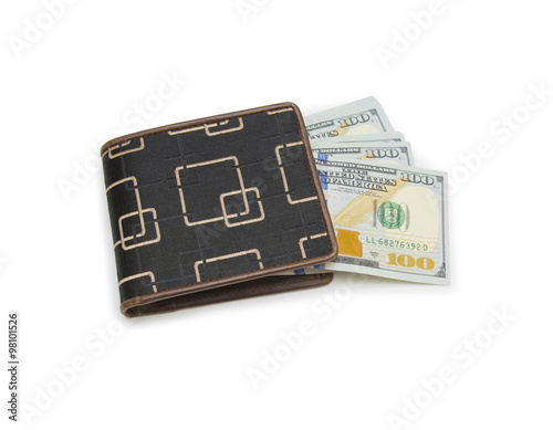 purse with money isolated on white