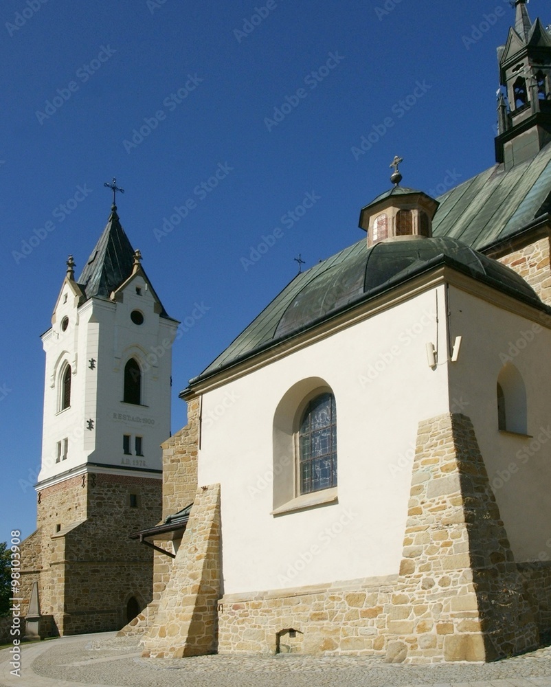 Fototapeta premium Catholic church with tower in Biezdziedza near Jaslo