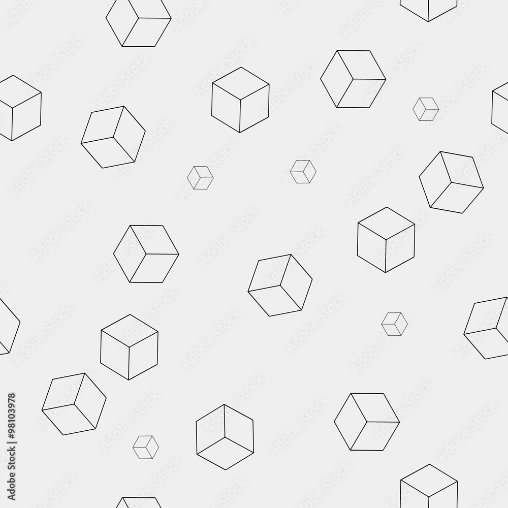 Geometric seamless simple monochrome minimalistic pattern of cube shapes Geometric seamless simple monochrome minimalistic pattern of cube shapes