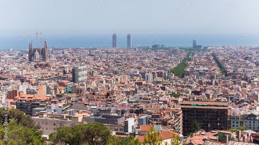 barcelona, spain - june 28, 2015 - view over the city with ocean