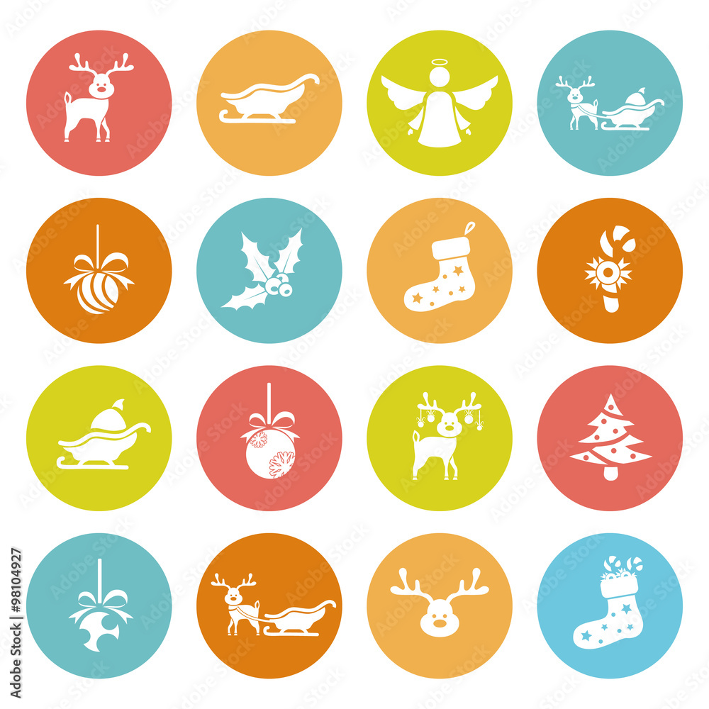 Set of sixteen Christmas icons web and mobile Set of sixteen Christmas icons web and mobile