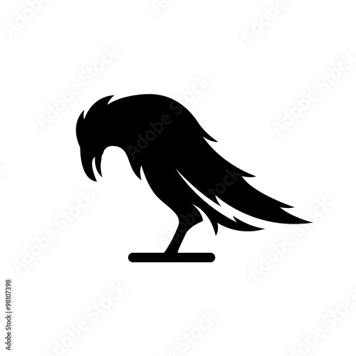 Black crow silhouette on the white background