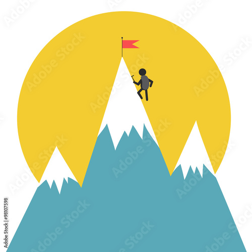 Vector illustration with man silhouette climbs up the hill on the way to his goal.