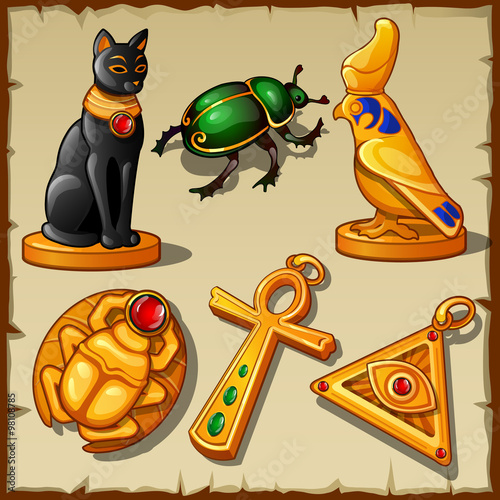 Objects and symbols of ancient Egypt, 6 gold items