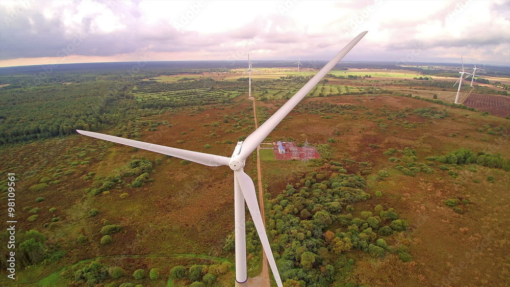 The big white windmill in the field. A windmill is a mill that converts the energy of wind into rotational energy by means of vanes called sails or blades. The big white windmill in the field. A windmill is a mill that converts the energy of wind into rotational energy by means of vanes called sails or blades.