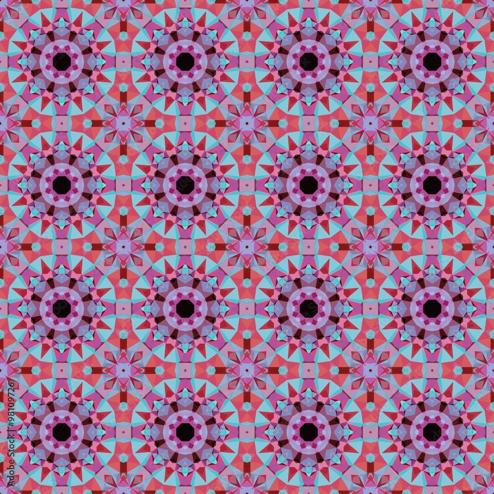 Kaleidoscopic mosaic pattern with crystals
