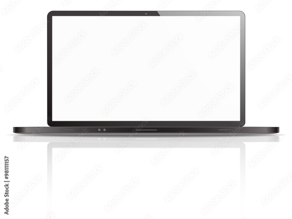 Black Vector Laptop. Vector of Non Branded Laptop with blank screen for copy space. Ground reflection. Black version. Black Vector Laptop. Vector of Non Branded Laptop with blank screen for copy space. Ground reflection. Black version.