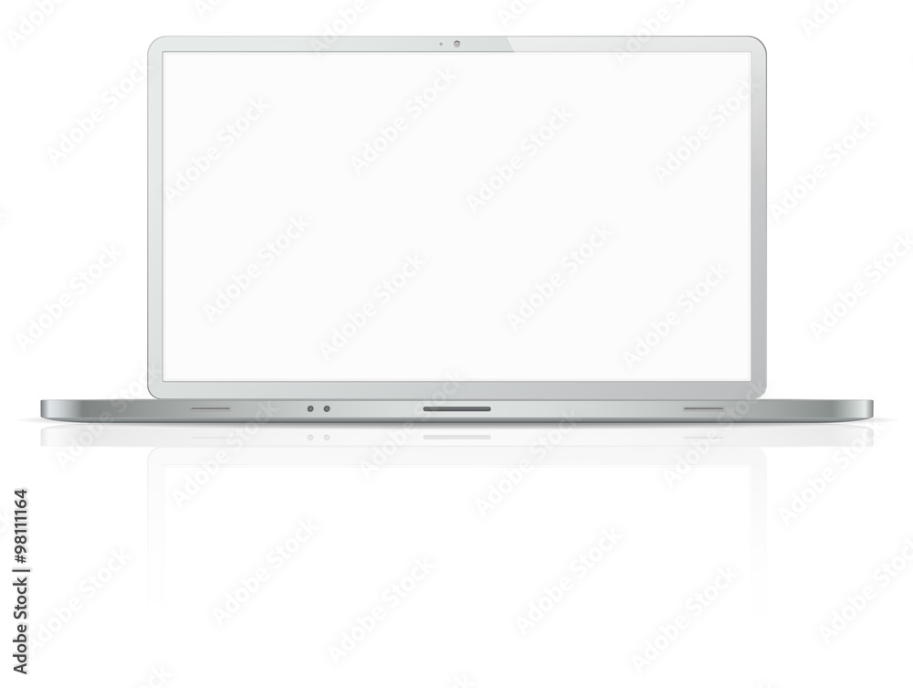 Steel Laptop. Vector of Non Branded Laptop with blank screen for copy space. Ground reflection. Steel version. Steel Laptop. Vector of Non Branded Laptop with blank screen for copy space. Ground reflection. Steel version.
