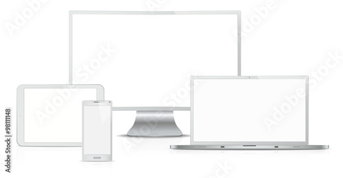 Responsive Web Design. Vector of Non Branded Electronic devices. Steel. Front view. Copy Space.
